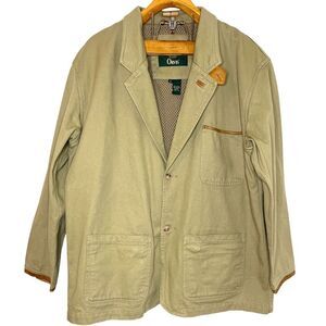 Orvis Canvas Barn Chore Coat Leather Trim Elbow Patches Jacket Mens Sz: L